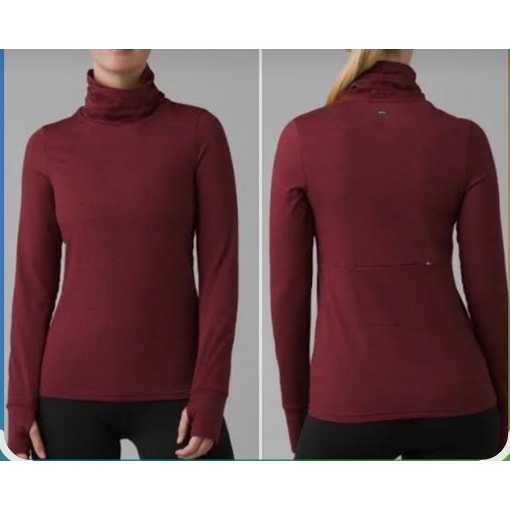 Prana Ice Flow Long Sleeve Turtleneck Top Burgundy Heathered Size M Thumbholes